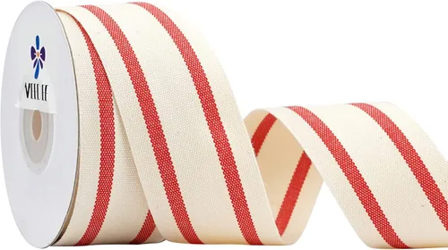 Vista 10 de MEEDEE Cinta de tela a rayas de algodón natural de 1 pulgada, cinta de rayas blancas y negras para manualidades, envoltura de regalos, decoración