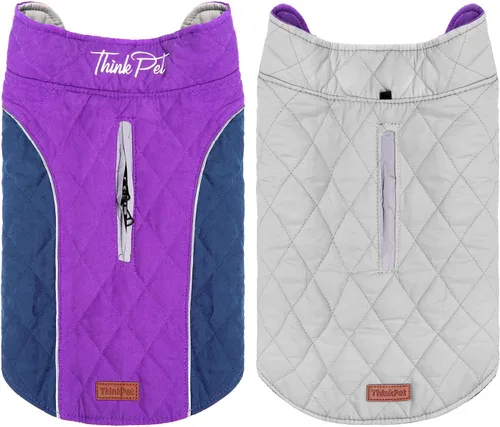 Vista 9 de ThinkPet - Abrigos para perros para clima frío, chaqueta de invierno reversible resistente al viento, abrigo grueso acolchado y cálido, chaleco