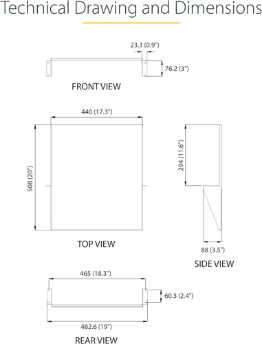Vista 6 de StarTech.com Estante de gabinete de red de 2U de 19 pulgadas y 2 postes – Bandeja voladiza de montaje central de 20 pulgadas de profundidad