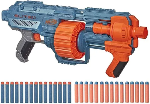 Vista 2 de Nerf Elite 2.0 Shockwave RD-15 Blaster, 30 Nerf Dards, 15 dardos giratorios, Bombeo-Acción Slam Fire, capacidad de personalización incorporada 3.1 x
