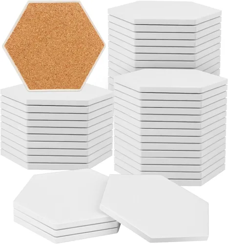Vista 15 de 30 Pieces 3.75 Inch Hexagon Blank Ceramic Coasters, Unglazed Ceramic Tiles Coasters, Ceramic Tiles with Cork Backing Pads for Painting, DIY Crafts