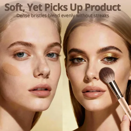 Vista 6 de BEAKEY Juego de 12 brochas de maquillaje veganas, fibras suaves de Taklon de alta densidad, mangos de abedul duraderos, sin pérdida de cerdas