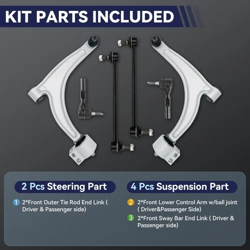 Vista 6 de Kit de Suspensión Delantera Brazo de Control Inferior Compatible con Chevrolet Malibu 2004-2012, Pontiac G6 2005-2010, Saturn Aura 2007-2009
