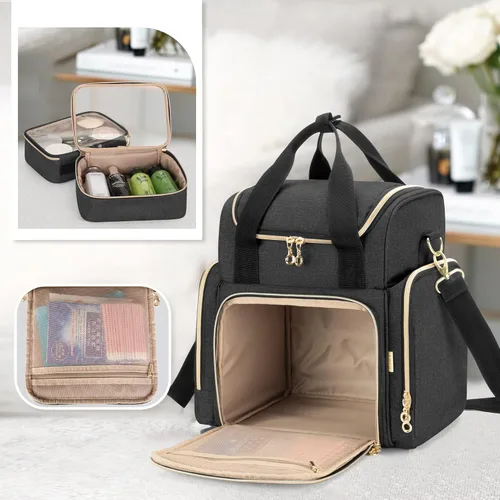 Vista 3 de LUXJA Bolsa de maquillaje Bolsa de cosméticos Bolsas extraíbles, Negro