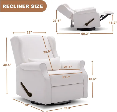 Vista 2 de Eiayeebil Mecedora Giratoria con Reposapiés para Guardería, Silla de Balancín para Guardería con Reposapiés, Sillón Reclinable con Balancín