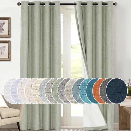 Vista 196 de PrinceDeco Cortinas con textura de lino 100% opacas de 64 pulgadas de largo, juego de 2 paneles de cortinas de lino opacas con forro aislante Arena