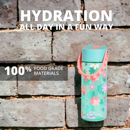 Vista 5 de Elemental Botellas de agua para niños – Botella de agua para niños Splash para la escuela con mango Pop-it – Botella de agua de plástico Tritan sin