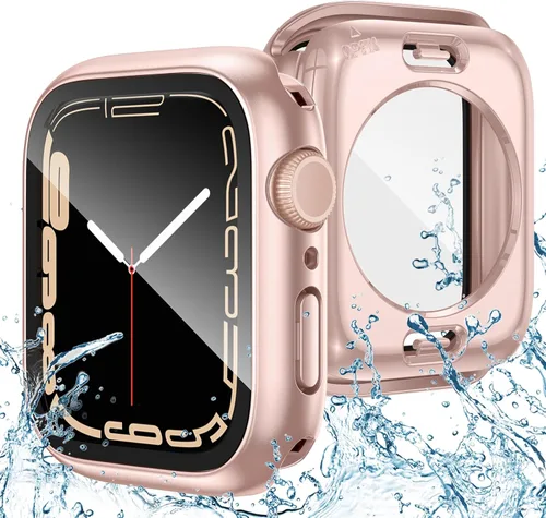 Vista 18 de Goton Funda impermeable 2 en 1 para Apple Watch Series 6/5/4, SE 3/2/1 de 1.575 pulgadas, cubierta protectora de vidrio 360 duro + marco trasero
