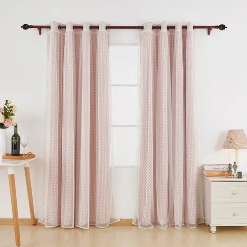 Vista 2 de Deconovo Juego de cortinas traslúcidas blancas con estampado marroquí rojo para dormitorio, paneles de oscurecimiento con aislamiento térmico