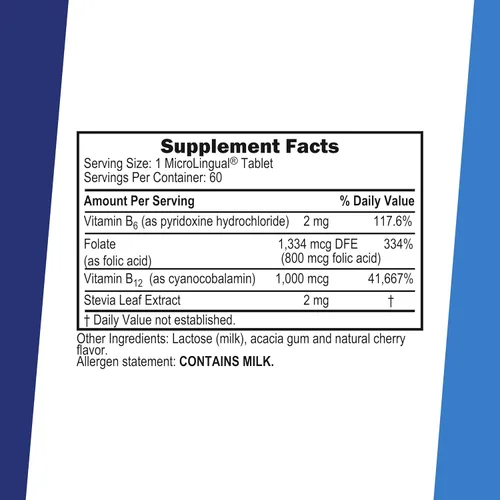 Vista 2 de Superior Source Tableta multivitamínica de ácido fólico B12/B6, 1000 mcg/2 mg/800 mcg, 60
