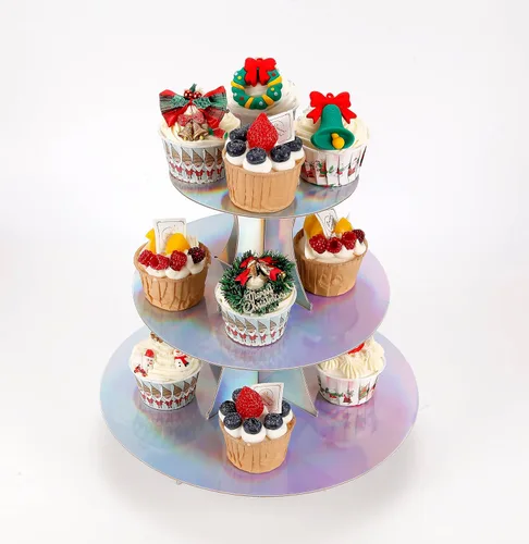 Vista 18 de YLDW Soporte para Cupcakes de 3 Niveles, Soporte para Pastel, Torre de Soporte para Cupcakes DIY Escalonada para Exhibiciones de Mesa de Postres