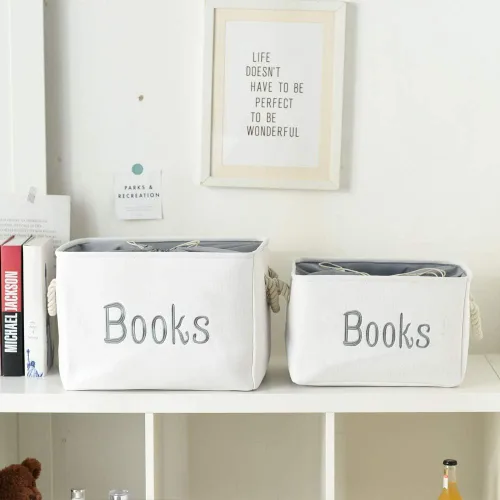 Vista 8 de INough Cesta de libros para habitación de niños, cesta de almacenamiento de libros, organizador de libros para cuarto de bebé, aula, biblioteca