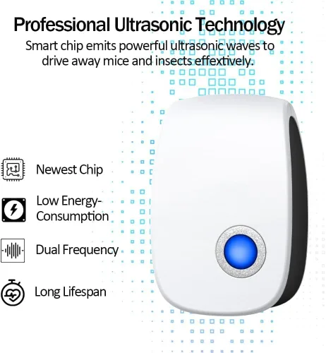 Vista 3 de Repelente ultrasónico de control de plagas, 6 paquetes electrónico repelente de plagas, enchufe repelente sónico para interiores para roedores