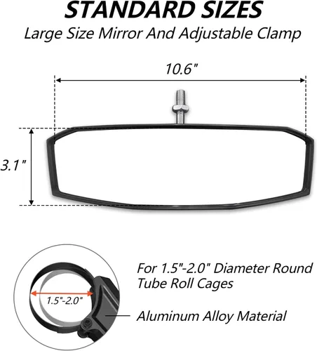 Vista 3 de SHEJISI Espejo retrovisor UTV para jaula antivuelco de 1.5 a 2.0 pulgadas, nuevos espejos RZR con ajuste simple del ángulo de visión, compatible