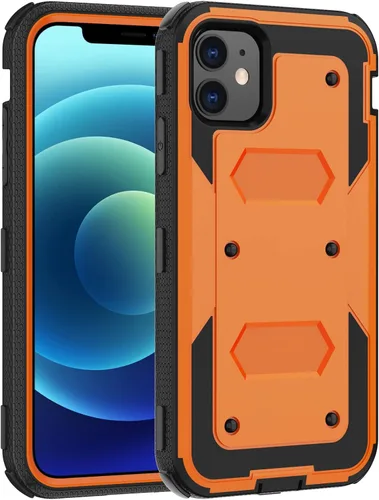 Vista 25 de Funda para iPhone 12/12 Pro con protector de pantalla integrado, protección resistente contra caídas, color negro