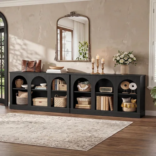 Vista 12 de Tribesigns - Mesa consola estilo granja, mesa de entrada de 63 pulgadas de largo con 3 niveles de almacenamiento, mesa de sofá rectangular de madera