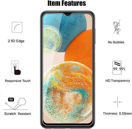 Vista 2 de (3+3) Protector de pantalla de vidrio templado con protector de lente de cámara, antiarañazos, transparente HD (3+3) para Samsung Galaxy A23 5G / 4G