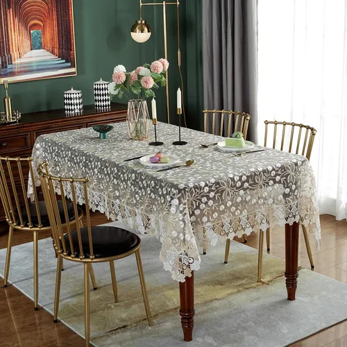 Vista 2 de NC SUTAVIA - Mantel de encaje bordado para patio, mantel rectangular clásico para cocina, comedor, picnic, mesa de café, boda y fiesta