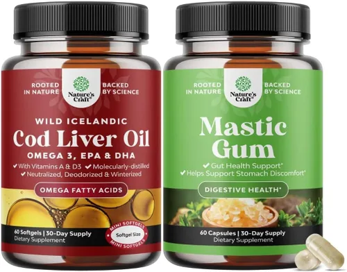Paquete de cápsulas blandas islandesas de aceite de hígado de bacalao capturado silvestre – Fish Omega 3 EPA DHA Vitamina D y A 1000 mg por porción