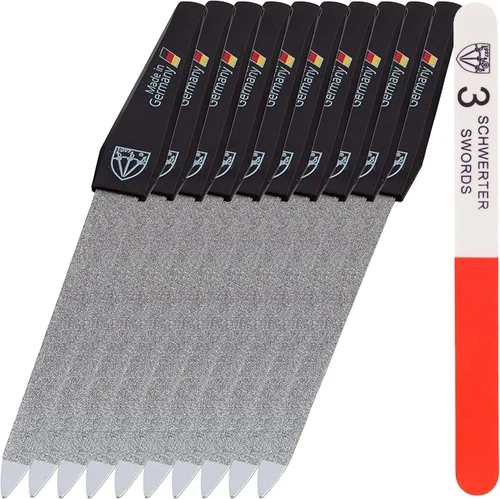 3 Swords Germany - Juego de 10 limas de uñas de metal zafiro con 1 pieza de 3 vías de pulidor de uñas - Cuidado de uñas fabricado