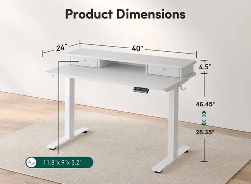 Vista 65 de FEZIBO Escritorio eléctrico de pie ajustable de altura de 40 x 24 pulgadas con doble cajón, escritorio para computadora, mesa de pie para oficina