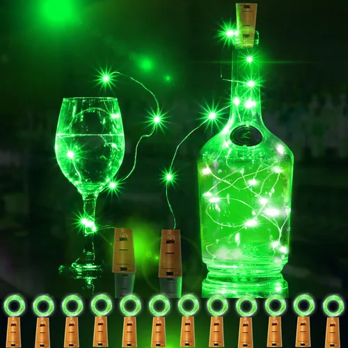 Vista 15 de SmilingTown 12 paquetes de 20 luces LED para botellas de vino con corcho - Cadena de luces de hadas de alambre plateado, luces de corcho operadas