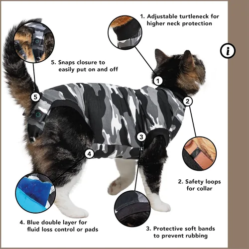 Vista 6 de Traje de recuperación de gato de Suitical, negro, XS, Negro (Black Camouflage)