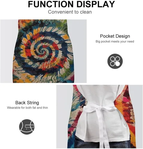 Vista 6 de Colorful Spiral Tie Dye Aprons Waterproof Cooking Kitchen Apron Unisex Adjustable Bib Apron with Pocket Restaurant Chef Works Aprons for Waitress