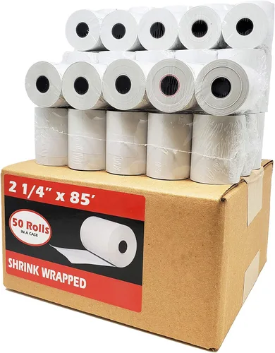 Vista 18 de (100 rollos) 2 1/4 x 50 Rollos de papel térmico para recibo de 55 GSM, papel alemán de calidad premium, se adapta a todos los terminales de tarjetas