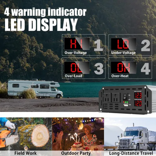 Vista 5 de Inversor de corriente de 3000 vatios, CC 12 V a CA 110 V 120 V, convertidor de onda sinusoidal modificada para automóvil, inversor de energía