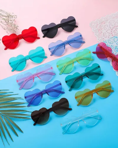 Vista 2 de 2 Pairs Heart Shaped Sunglasses Transparent Candy Color Frameless Heart Glasses for Party Favors