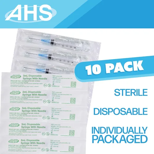 Vista 2 de Generic Paquete de 10 jeringas de 0.1 onzas líquidas con aguja Luer Lock jeringa empaquetadas individualmente (0.1 fl oz, 0.8 onzas x 1 pulgada)