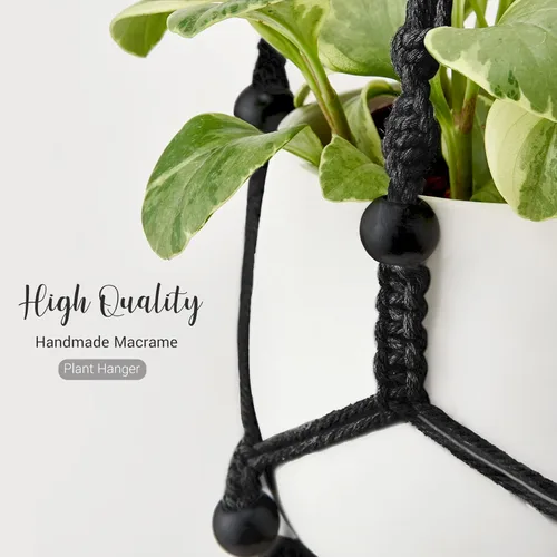 Vista 7 de Mkono Colgador de macramé para plantas de interior, cesta colgante y ganchos de techo, cuentas de madera, soporte decorativo para macetas