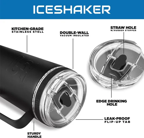 Vista 3 de Ice Shaker Botella de agua aislada con asa y popote reutilizable, botella de agua de acero inoxidable, como se vio en Shark Tank, botella de agua