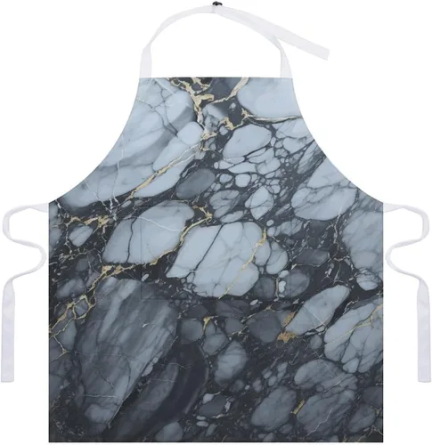 Vista 7 de MUSM Apron for Adults - 27.6 X 31.5 Inch, Heavy-Duty Polyester Aprons with Two Large Pockets, Waterproof Black Textured Marble Kitchen Apron for