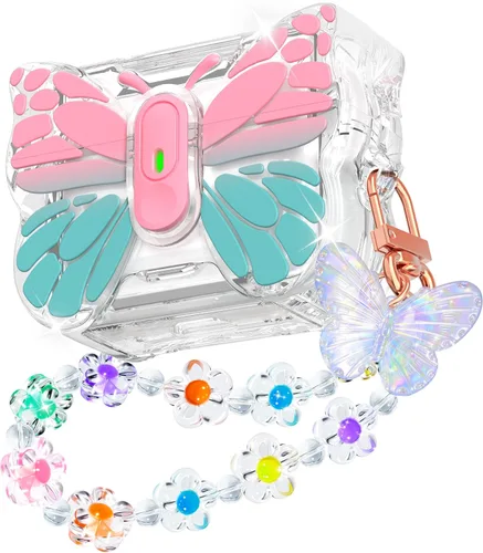 Vista 17 de R-fun Funda para AirPods Pro 2 Butterfly Artistry - Tapa desplegable automática y función de soporte, protección de grado militar de 360°