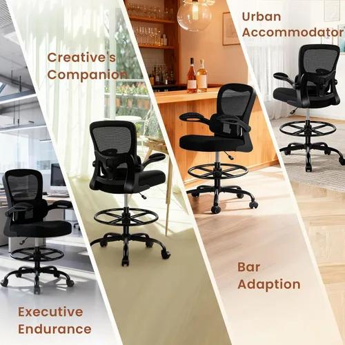 Vista 8 de AreShark Silla de Oficina para Dibujo - Silla de Oficina Alta Ergonómica con Reposapiés Ajustable - Silla de Escritorio de Altura de Barra Ajustable