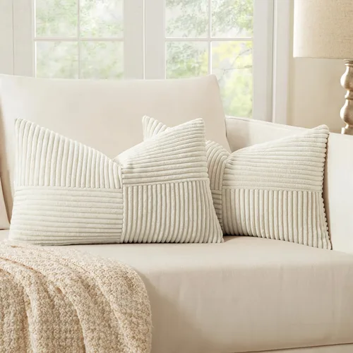 Vista 49 de MIULEE - Juego de 2 fundas de pana suave para cojines, diseño bohemio con parches texturizados unicolor, almohadones decorativos para sala de estar