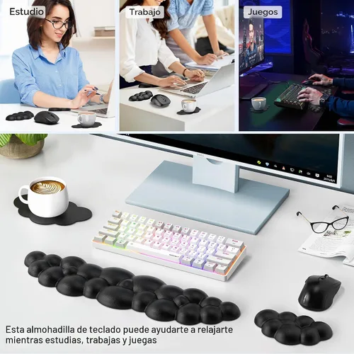 Vista 7 de TECKNET Cloud - Juego de reposamuñecas para teclado, reposamuñecas Cloud con base antideslizante, almohadilla de muñeca de cuero PU para teclado