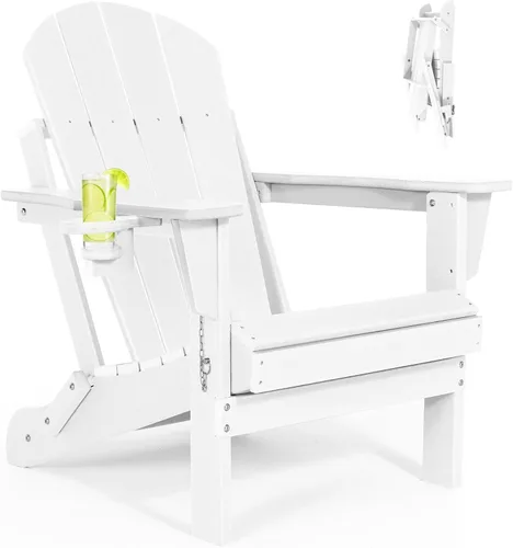 Vista 8 de Sillas Adirondack plegables – Silla Adirondack de plástico con soporte para tazas, sillas para exteriores resistentes a la intemperie