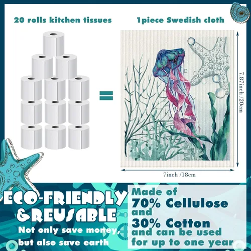 Vista 2 de Cunhill 6 paños de cocina suecos, paños de cocina reutilizables, esponja, paños de limpieza, toallitas absorbentes, paños de cocina de secado