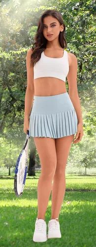 Vista 6 de Yknktstc Falda de tenis para mujer con bolsillo plisado para golf, pantalones cortos deportivos para correr
