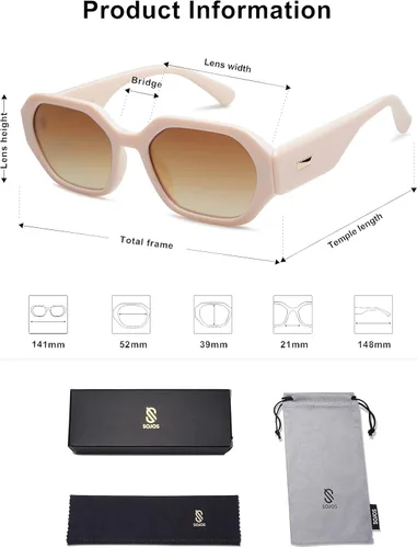 Vista 5 de SOJOS Gafas de sol polarizadas para mujer, rectángulo, retro, gafas de sol para mujer, gafas de sol estrechas de los años 90, SJ2232