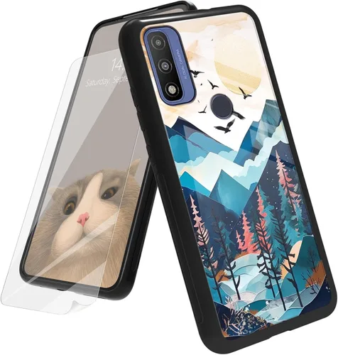 Vista 167 de Funda para Motorola Moto G Play 4G 2024 con protector de pantalla, parte trasera de vidrio templado + funda de silicona suave TPU absorción