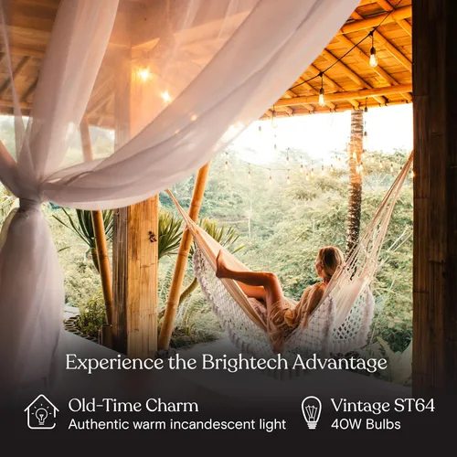 Vista 2 de Brightech - Ambience Pro Vintage Edition luces para puesto comercial con focos Edison Nostalgic Edition - Tira de luces de 48 pies con 15