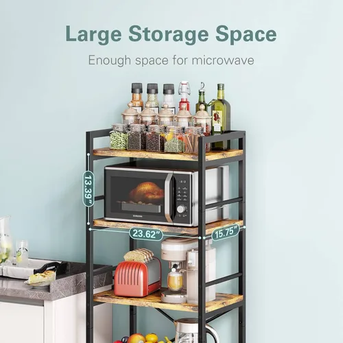 Vista 3 de Denkee Estante para hornear de 5 niveles para cocina con almacenamiento, estante industrial para microondas, barra de café para espacios pequeños
