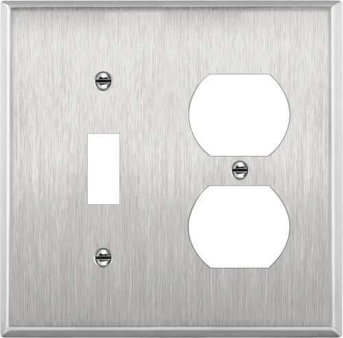 Vista 14 de ENERLITES Placa de pared de metal para combinación de interruptor de palanca y receptáculo dúplex, cubierta de salida de acero inoxidable 201