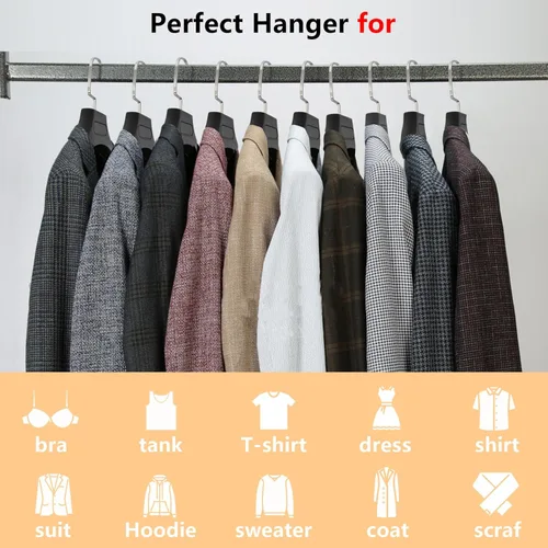 Vista 6 de DEDU Perchas de traje para hombres, paquete de 10 perchas para suéteres, sin protuberancia, antideslizantes, ancho de 17.7 pulgadas, perchas