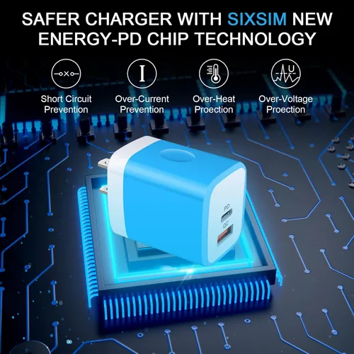 Vista 4 de Cargador de pared USB C, 2 puertos de 20 W, USB A y USB C [PD/QC 3.0], paquete de 3 adaptadores de enchufe de pared USB-C para iPhone