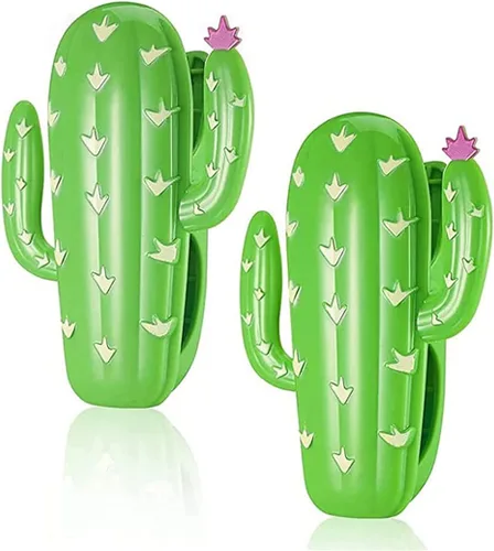 Vista 2 de 4 clips de toalla de playa para silla, clips de toalla de plástico verde cactus de gran tamaño, clips de piscina para evitar que la toalla se vuele
